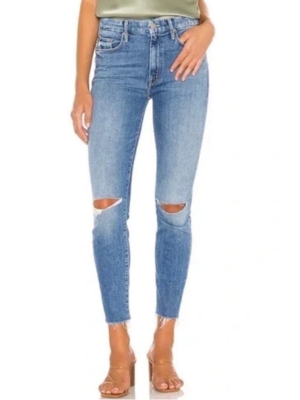 MOTHER The High Waisted Looker Ankle Fray Jeans in Spice It Up Wash